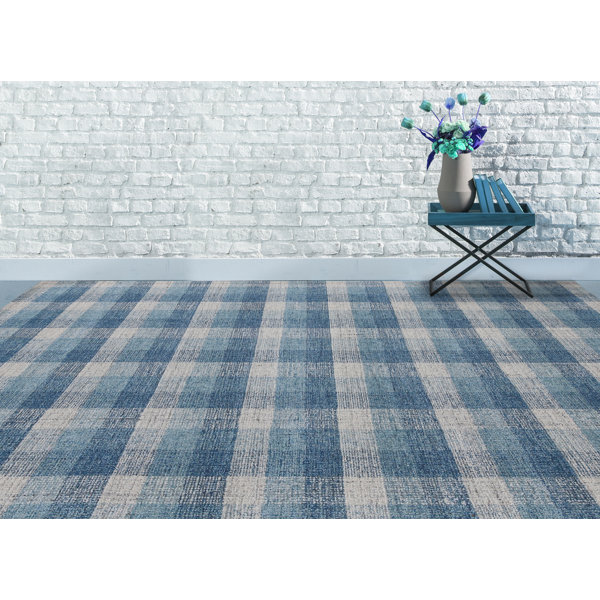 Highland Dunes Maney Plaid Handmade Tufted Wool Blue Area Rug & Reviews